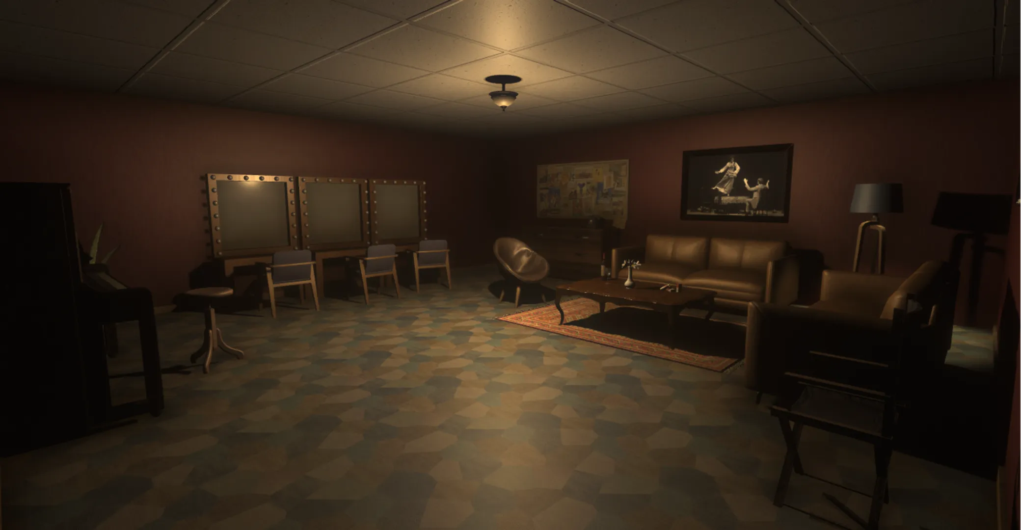 Screenshot of the first level, where the player is in a green room.