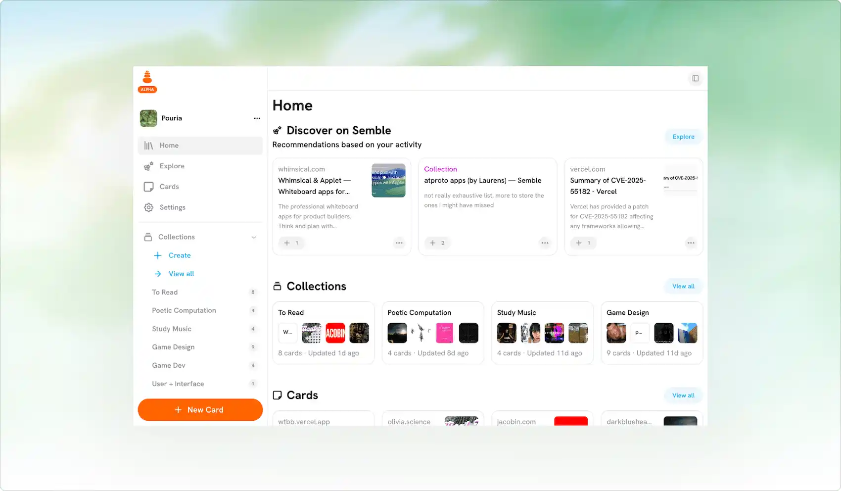 Screenshot of Semble's homepage.